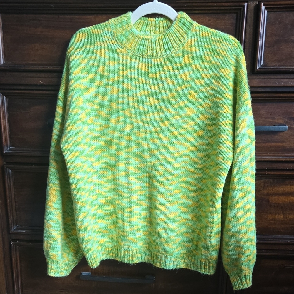Cider Women's Oversized Multicolor Neon Green Crewneck Sweater